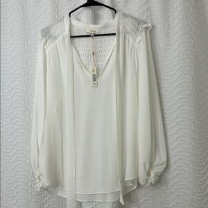 Max Studio White Blouse with Smocked Shoulders